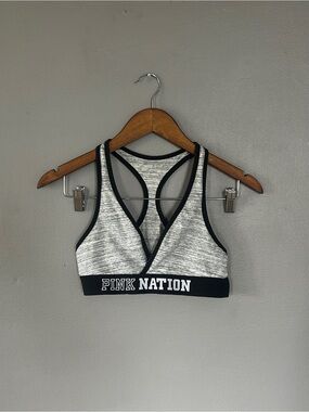 PINK Victoria’s Secret Pink Nation Racerback Sports Bra Gray Black Size Small